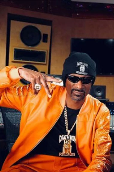 Casual Snoop Dogg Mens Orange Leather Bomber Varsity Jacket