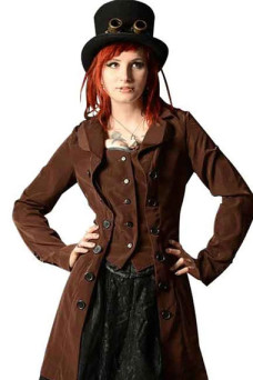 Womens Victorian Steampunk Pirate Brown Cosplay Wool Coat
