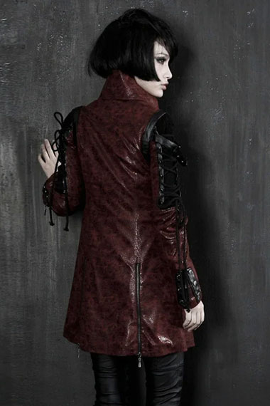Victorian Poison Goth Steampunk Red Cosplay Leather Coat