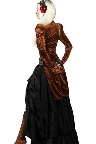 Victorian Steampunk Open Bust Womens Brown Cosplay Tailcoat