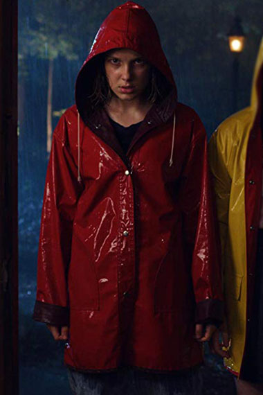 Eleven Stranger Things Millie Bobby Brown Red Hooded Raincoat