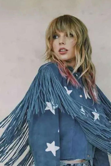 Taylor Swift Singer Casual Denim Stars Fringe Cropped Jacket