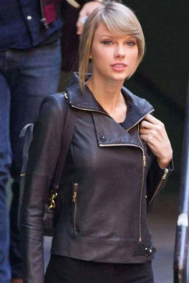 Singer Taylor Swift NYC Casual Biker Black Leather Jacket
