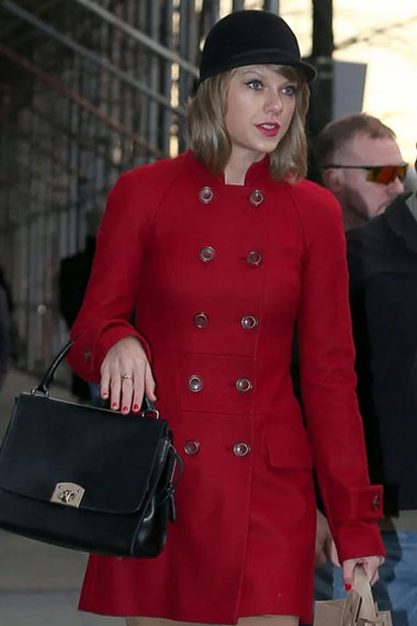 Taylor Swift Casual Red Wool Double Breasted Equestrian Coat