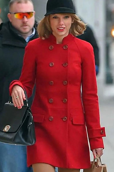 Taylor Swift Casual Red Wool Double Breasted Equestrian Coat