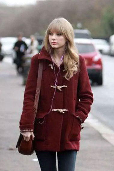 Taylor Swift Singer Bound Seam Toggle Maroon Wool Duffle Coat