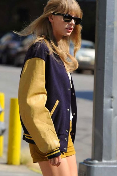 Taylor Swift Singer Womens Bomber Blue Fleece Varsity Jacket