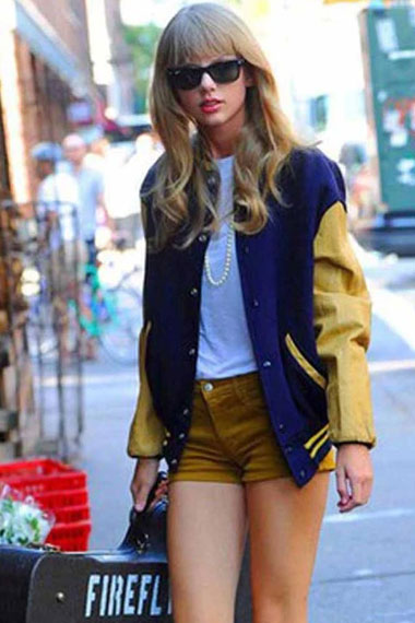 Taylor Swift Singer Womens Bomber Blue Fleece Varsity Jacket