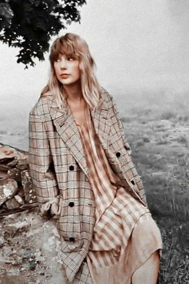 Folklore Album Taylor Swift Brown Plaid Wool Long Trench Coat