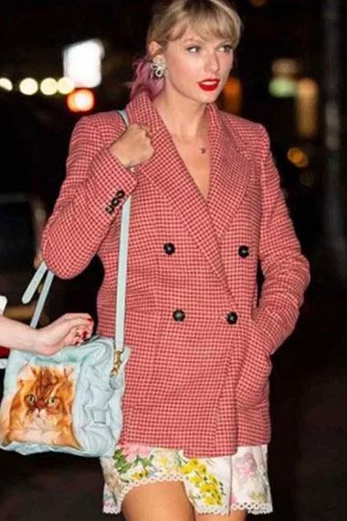 Taylor Swift Singer Casual Double Breasted Houndstooth Coat