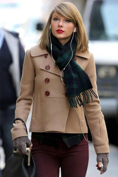 Taylor Swift Singer NYC Street Casual Womens Trench Pea Coat