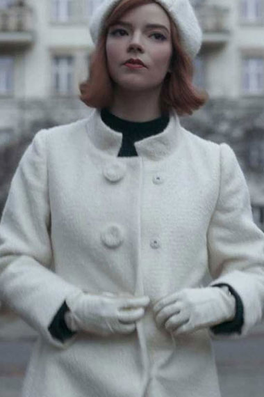 Anya Taylor Joy The Queens Gambit Beth Harmon White Wool Coat
