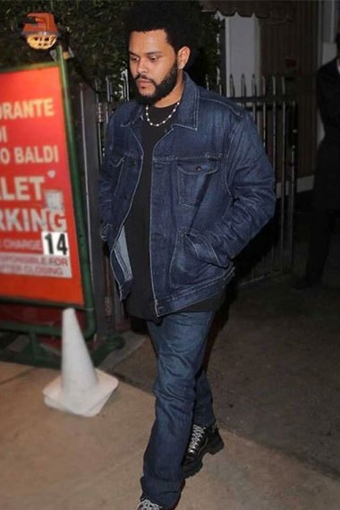 Mens Casual The Weeknd Street Style Bomber Blue Denim Jacket