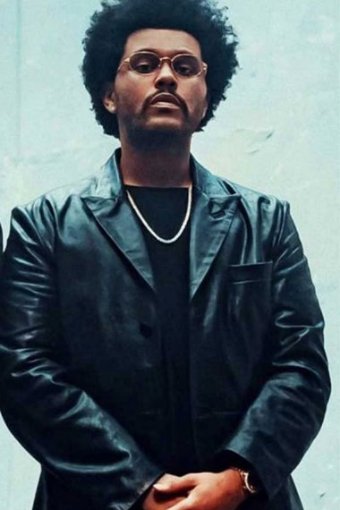 Maluma Hawai The Weeknd Mens Black Leather Trench Blazer