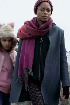 Helen Naomie Harris The Third Day Womens Grey Wool-Blend Coat