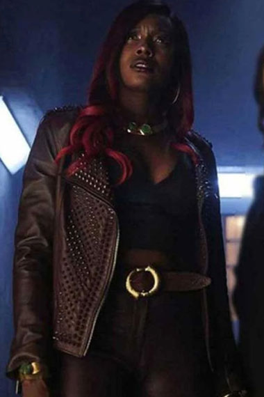 Kory Anders Titans Anna Diop Starfire Brown Studded Jacket