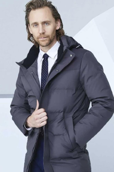 Tom Hiddleston X Bosideng Winter Collection Grey Puffer Coat