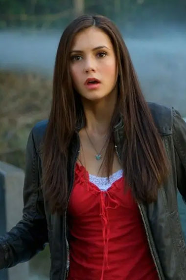 Nina Dobrev Vampire Diaries Elena Gilbert Black Leather Jacket