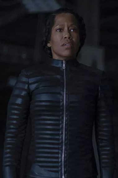 Regina King Angela Abar Watchmen Striped Black Leather Jacket