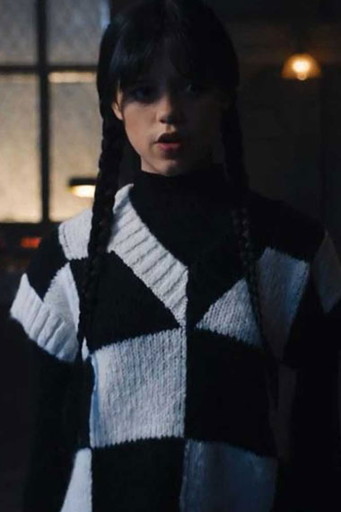 Jenna Ortega Wednesday Addams Black White Knitted Sweater Vest