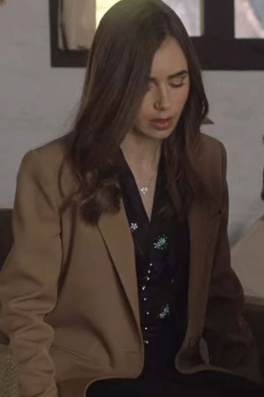 Lily Collins British Actress Windfall Wife Brown Wool Blazer