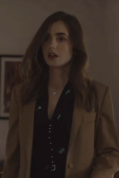 Lily Collins British Actress Windfall Wife Brown Wool Blazer
