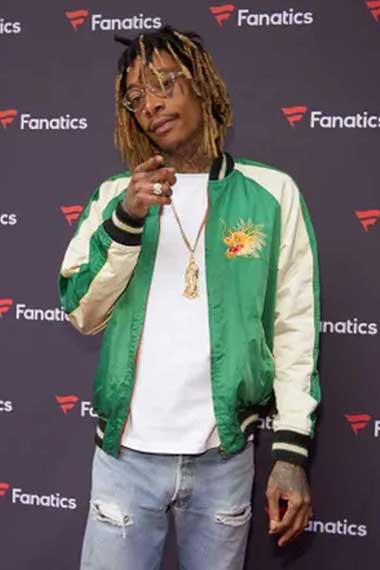 Wiz Khalifa Fanatics Mens Bomber Green Satin Varsity Jacket