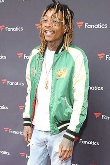 Wiz Khalifa Fanatics Mens Bomber Green Satin Varsity Jacket
