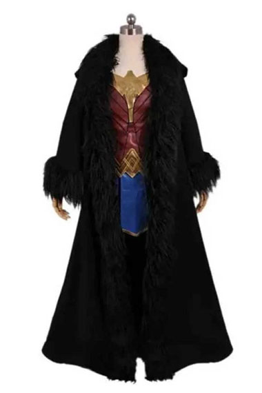 Wonder Woman 1984 Diana Prince Gal Gadot Long Black Fur Cloak