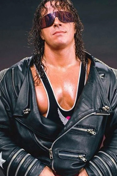 Bret Hart WWE Hitman Mens Casual Biker Black Leather Jacket