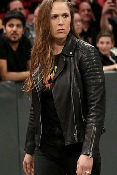 Ronda Rousey WWE Womens Black Quilted Biker Leather Jacket