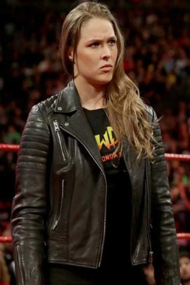 Ronda Rousey WWE Womens Black Quilted Biker Leather Jacket