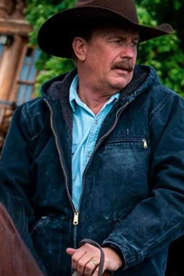 Kevin Costner Yellowstone John Dutton Blue Denim Hooded Jacket
