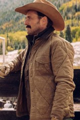 John Dutton Yellowstone Josh Lucas Quilted Beige Cotton Jacket