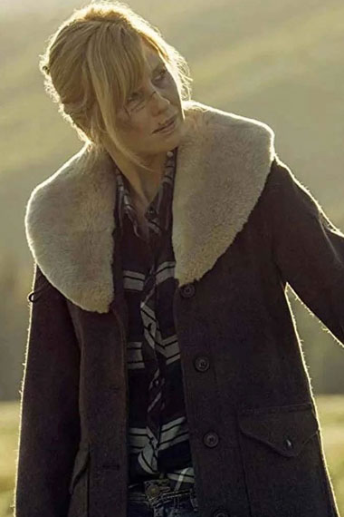 Beth Dutton Yellowstone Kelly Reilly Shearling Brown Wool Coat