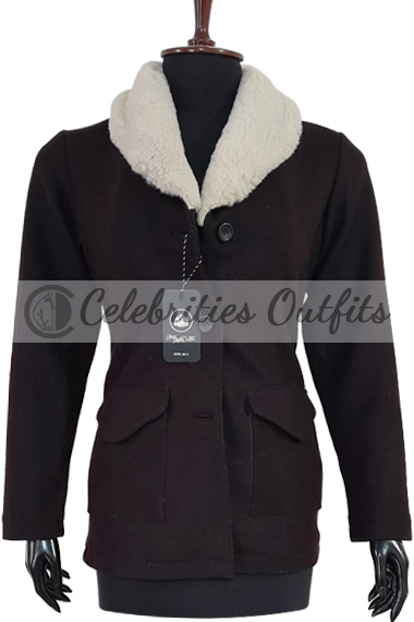 Beth Dutton Yellowstone Kelly Reilly Shearling Brown Wool Coat
