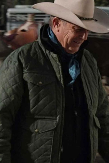 Yellowstone John Dutton Kevin Costner Quilted Green Satin Vest