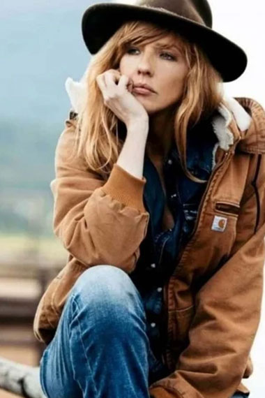 Kelly Reilly Yellowstone Beth Dutton Tan Brown Hooded Jacket