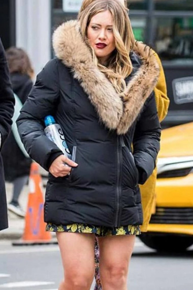 Kelsey Peters Hilary Duff Younger Black Puffer Fur Jacket