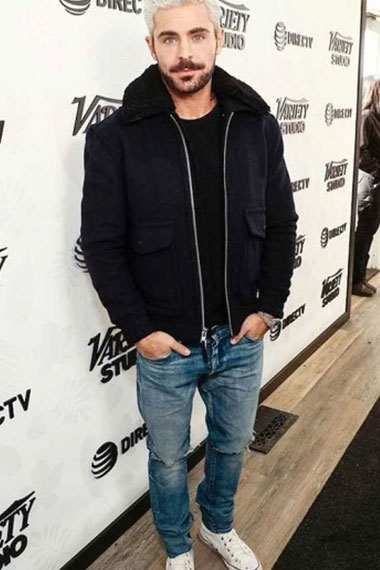 Zac Efron Sundance Variety Studio Bomber Shearling Jacket