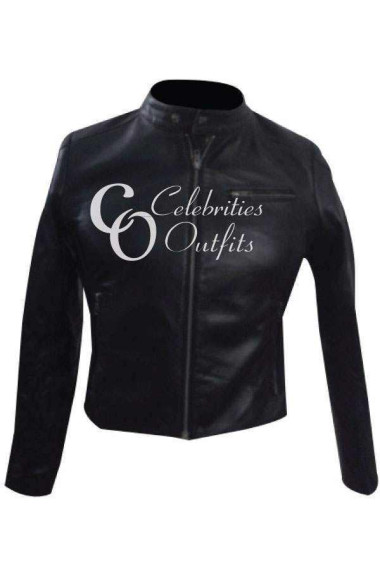 Jessica Alba Stylish Black Designer Leather Jacket 