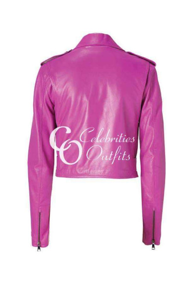 Jessica Alba Pink Designer Leather Jacket