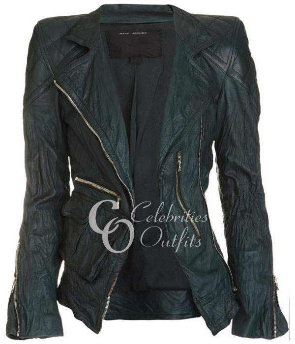 Victoria Beckham Marc-Jacob Women Green Leather Jacket