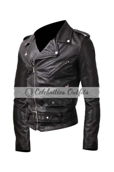 Belted Rider Slim-Fit Black Motorcycle Leather Jacket