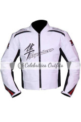 Suzuki Hayabusa White Motorcycle Rider Leather Jacket