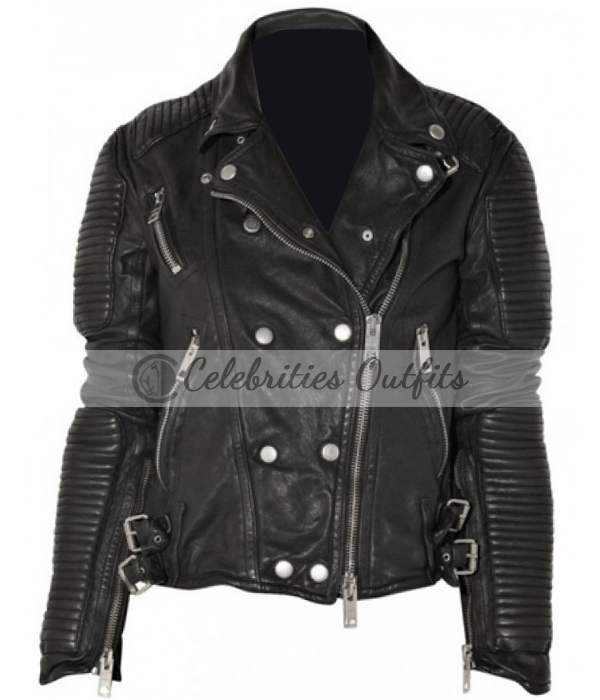 Ali Larter Burberry Prorsum Black Leather Jacket