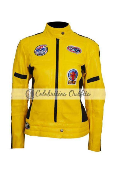 Kill Bill Uma Thurman Yellow Motorcycle Leather Jacket