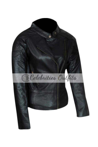Wanted Fox Angelina Jolie Black Biker Leather Jacket