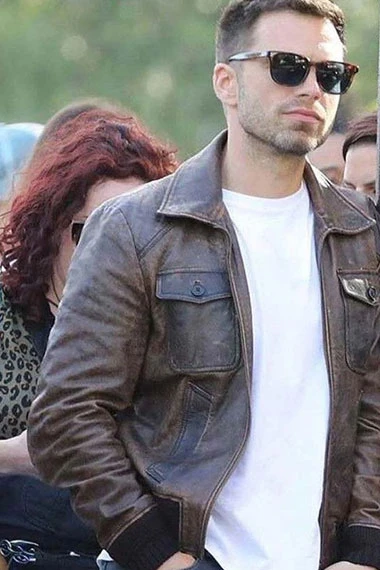 The 355 Movie Nick Fowler Sebastian Stan Brown Leather Jacket