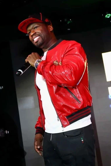 50 Central Curtis James Jackson Mens Casual Red Bomber Jacket